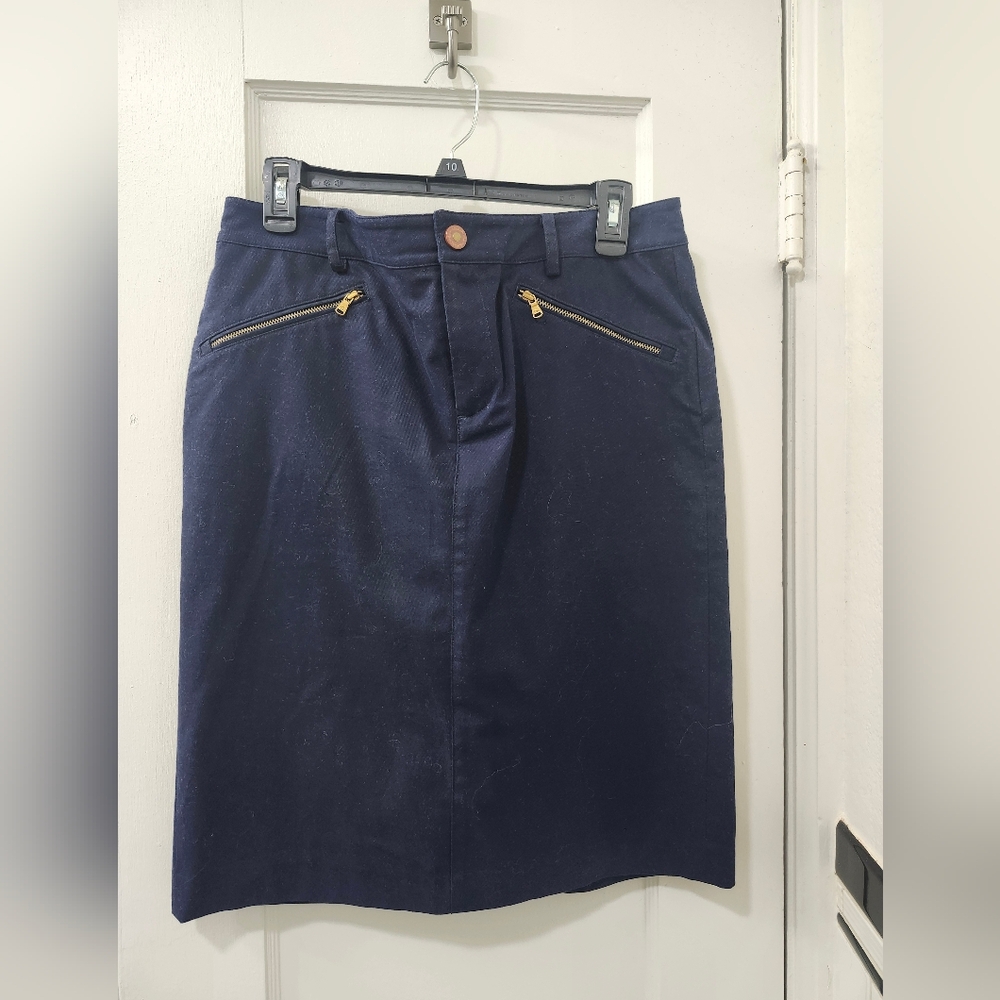 Ralph Lauren Dark Blue Pencil Skirt with Gold Zippers